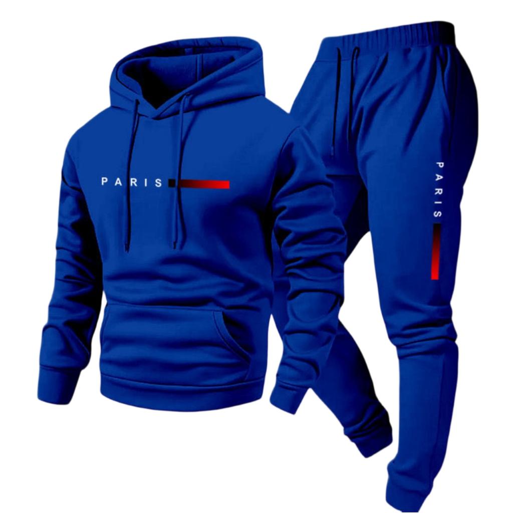Men's Casual Color Letter-printed Sweatshirt Set, Men's Fleece Hooded Drawstring Sweatshirt And Sweatpants Two-piece Set