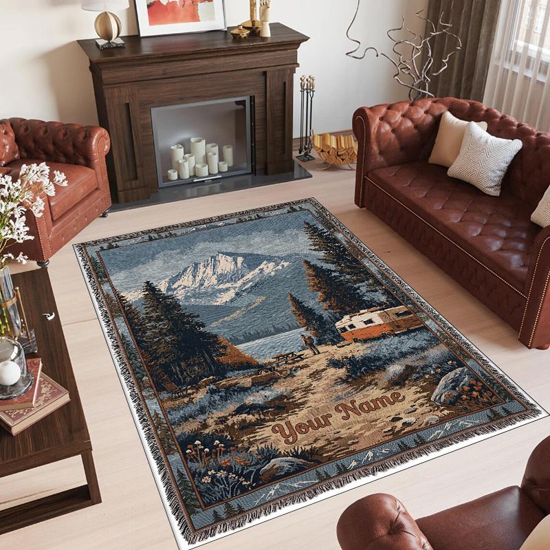 Landscape Theme Crystal Velvet Floor Rug Personalized Custom Name Text Warm Carpet Home Decoration