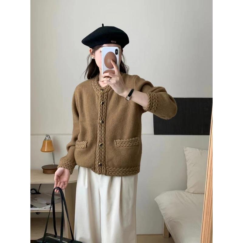 Twist Pocket Knitted Cardigan Autumn and Winter New Heavy Industry Lazy Style Loose Versatile Sweater Jacket Women