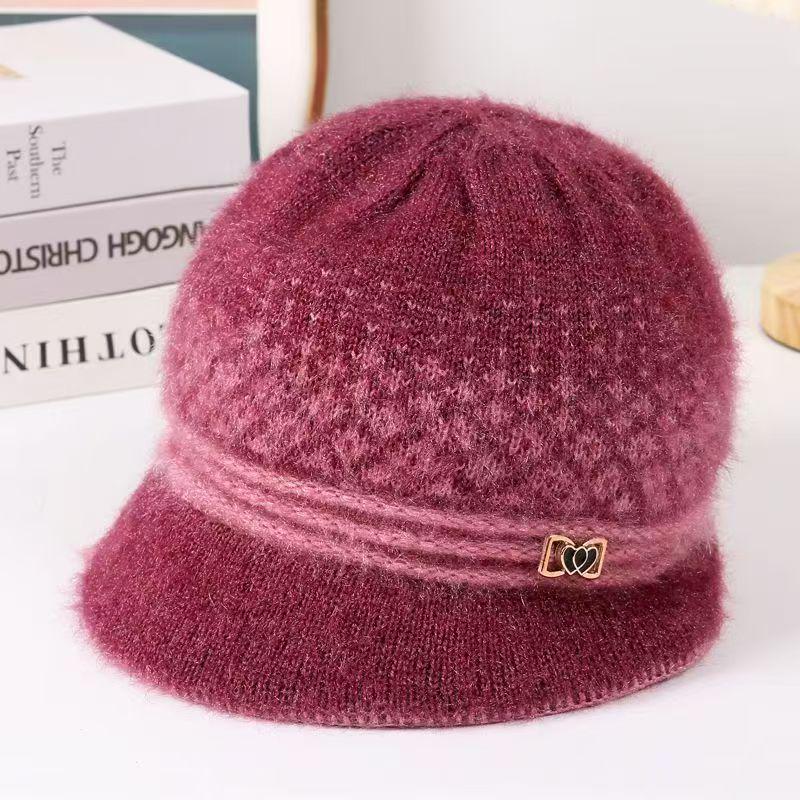 Mom's Winter Fleece-Lined Knitted Basin Hat for Elderly Women