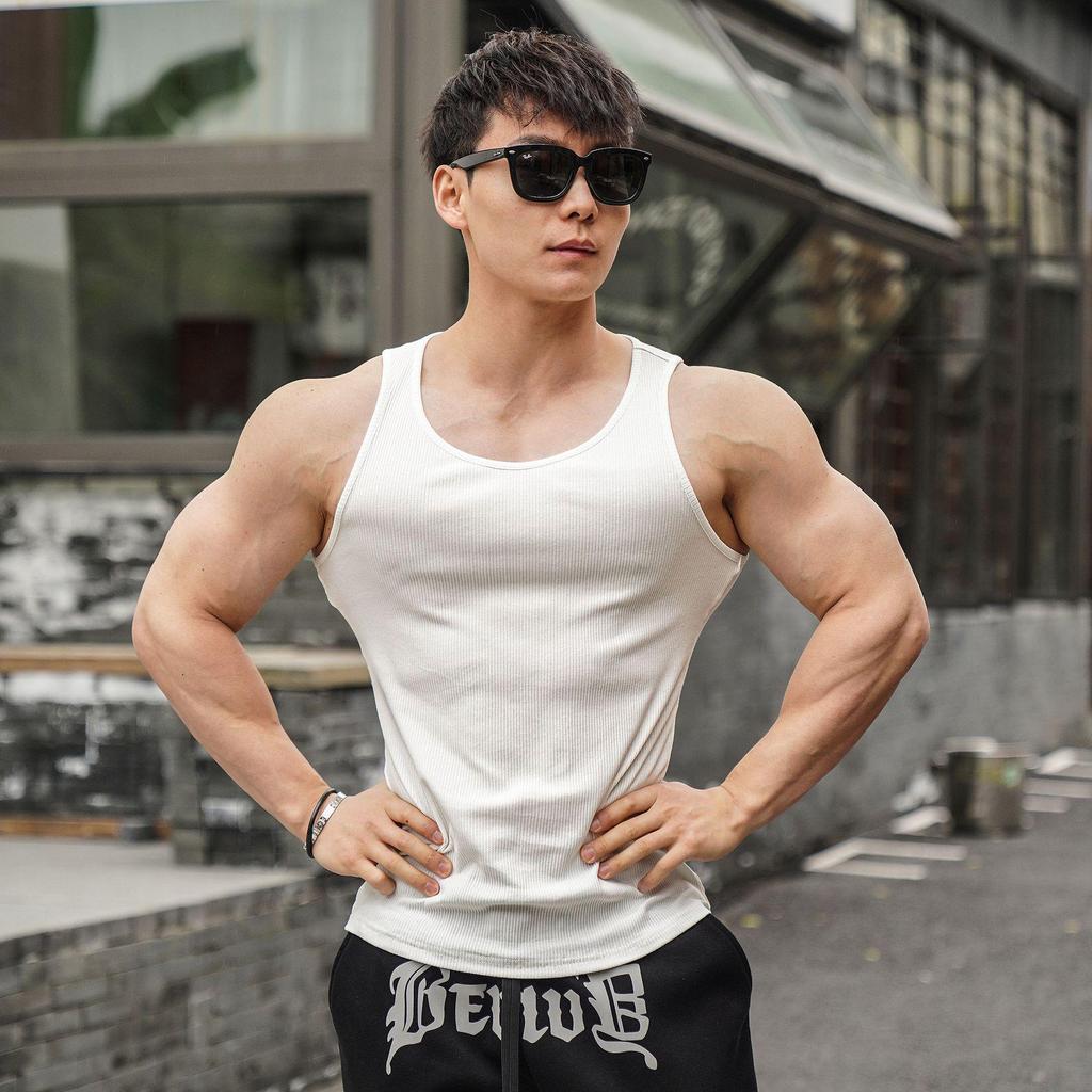 Men's 2025 Summer Ribbed Tank Top - Solid Color, Breathable, Casual Sports Vest for Running and Fitness