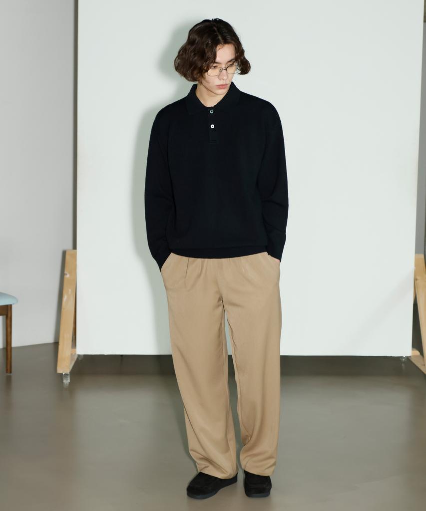 SIGNATURE Soft Semi-Overfit Collared Knit [Black]