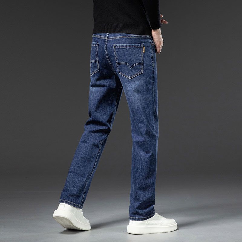Jeans Autumn and Winter Fleece Thickened Jeans Loose Straight Retro Versatile Elastic Business Casual Pants