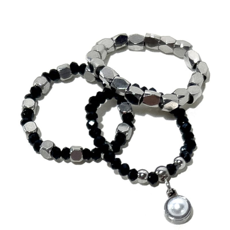 S SY [3SET] Aztec beads rings black
