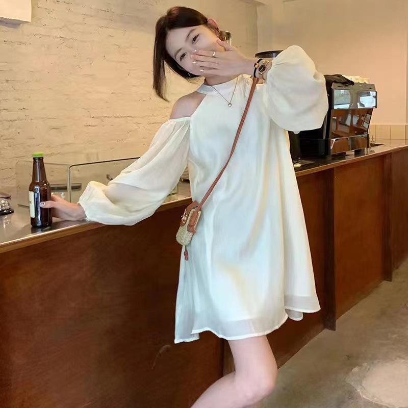 French design high-end fairy dress first love off-the-shoulder neck dress women's short skirt coffee break summer women's clothing