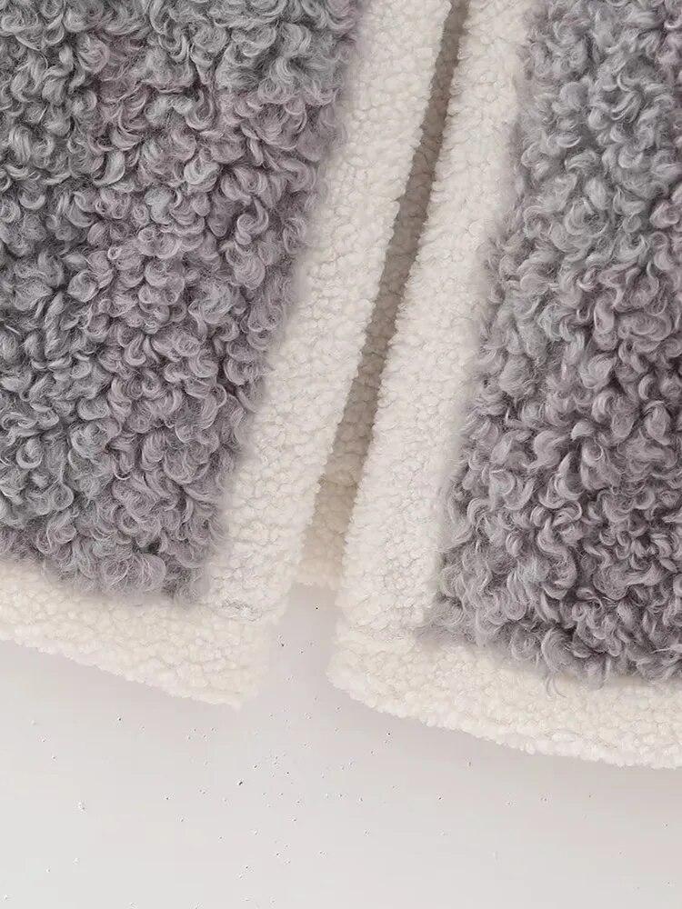 Kožešina Plyšová Cardigan Vesta Dámské Elegantní Výstřih do V Bez rukávů Jehněčí Obložené tlustá zateplená bunda Podzim Zima Všestranný dámský top