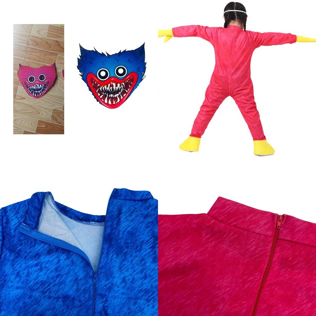 Dazzling Kids Huggy Wuggy Poppy Playtime Cosplay Costume Bodysuit Jumpsuit Mask Gloves