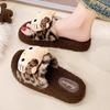 Women's Cute Leopard Print Fuzzy Cat Slippers – Cozy Winter Cotton Slide with Thick Sole