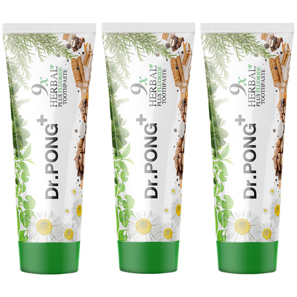 Dr.PONG+ 9x Herbal Plus Fluorid Zahnpasta 100 g. x 1 / 3 Stk 100 g. x 3 pcs