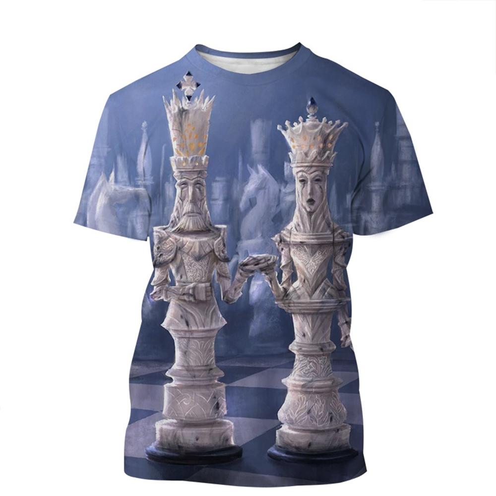 Newest Chess Game 3D Printing T Shirt Checkerboard Style Men's and Women's Casual Short-Sleeved T-Shirts