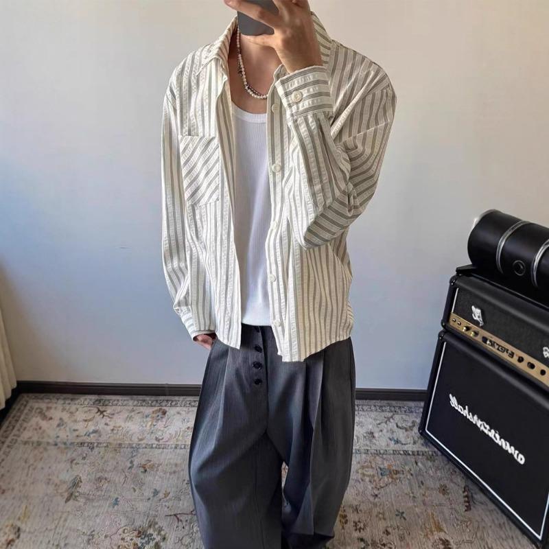 Spring and Autumn Striped Shirt Men's High-end Versatile Long-sleeved Casual Sun Protection Jacket