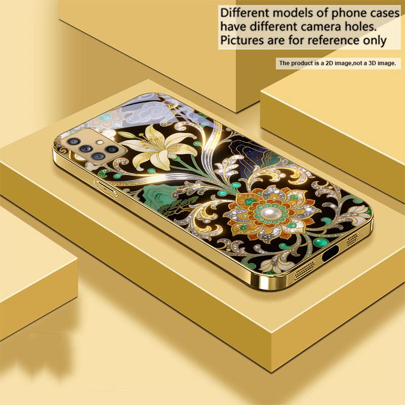

Golden Lily Flower Totem For Samsung A73 A72 A71 A42 A56 A55 A54 A53 A52s A52 A51 A36 A35 A34 A33 A32 Golden glass phone case Galaxy A73 5G