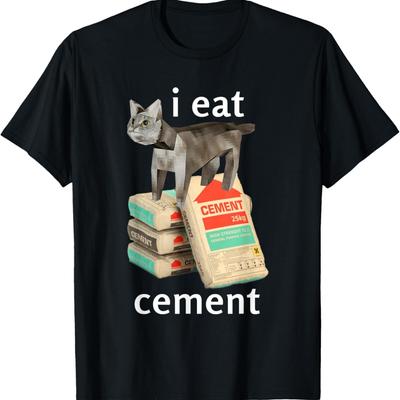 Maglietta Bambini Divertente Gatto Mangia Cemento Meme Gatto Dank(2)
