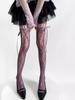 Women Sexy See Through Mesh Sheer Fishnet Stockings JK Uniform Bow Tie Strap Lace Bottoming Pantyhose New Design Beige Tights