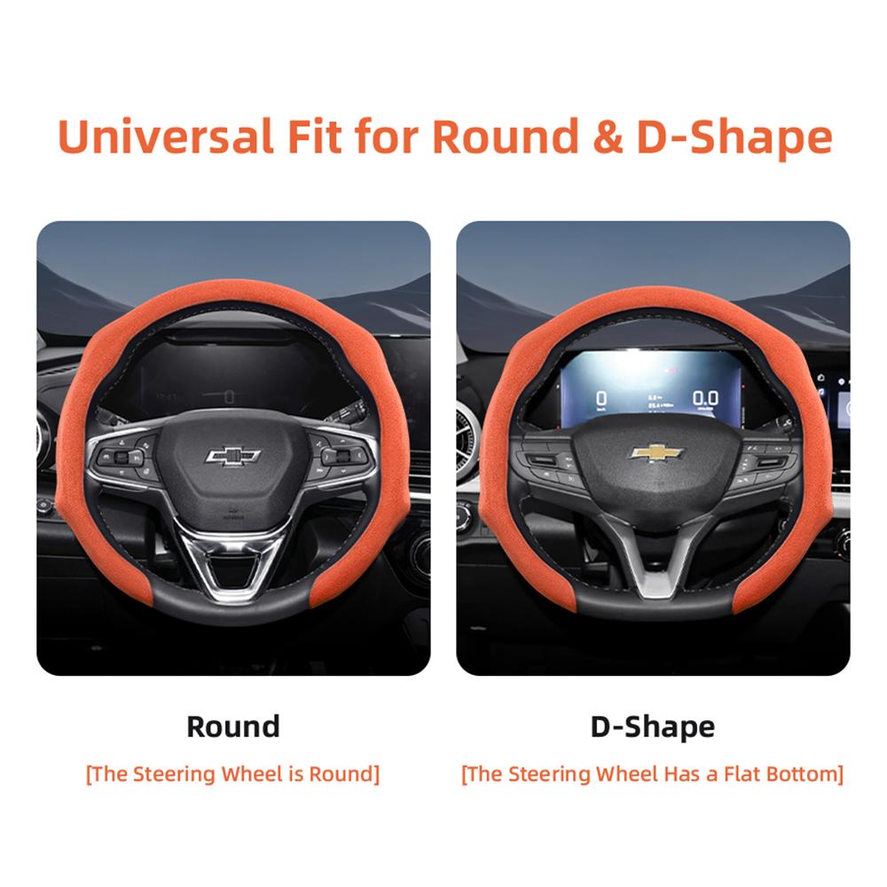 Suitable for Chevrolet Premium Suede Snap-On Steering Wheel Cover, Non-Slip and Durable, Round and D-Shaped Steering Wheel Available Cruze Spark Capti