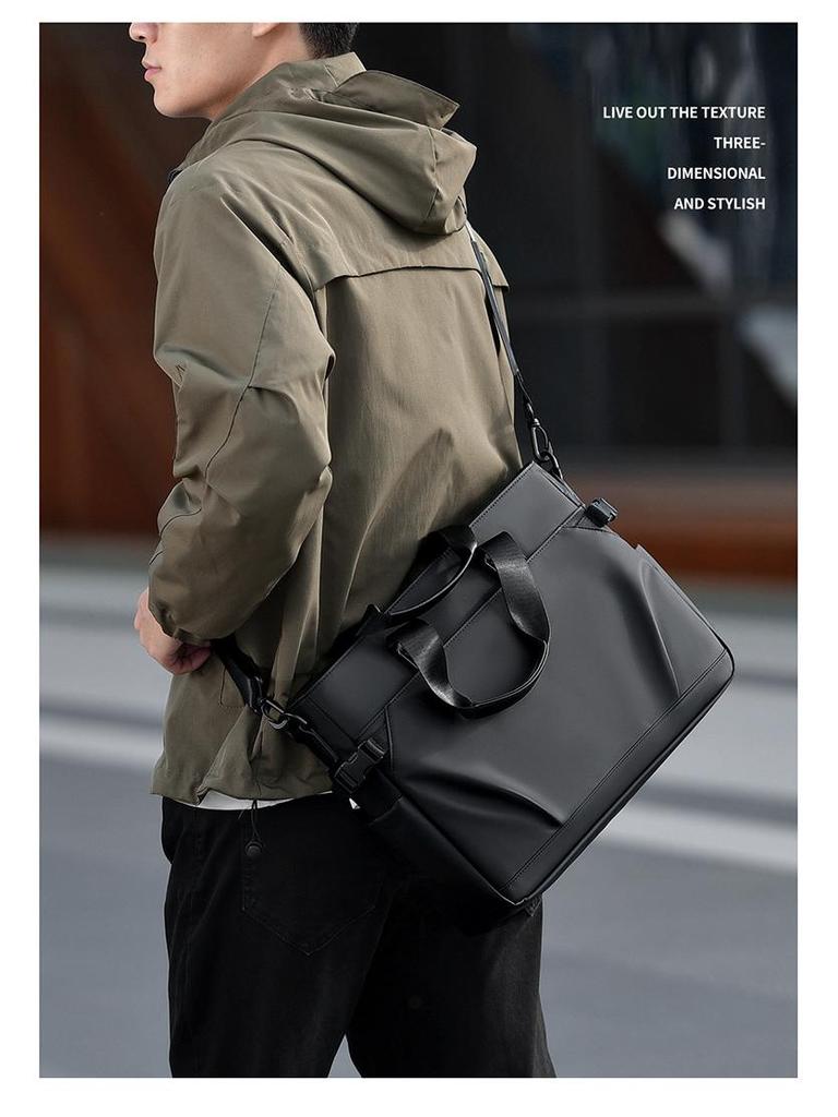 Men's Black Waterproof Oxford Briefcase – Large Capacity, Versatile Commuter Bag
