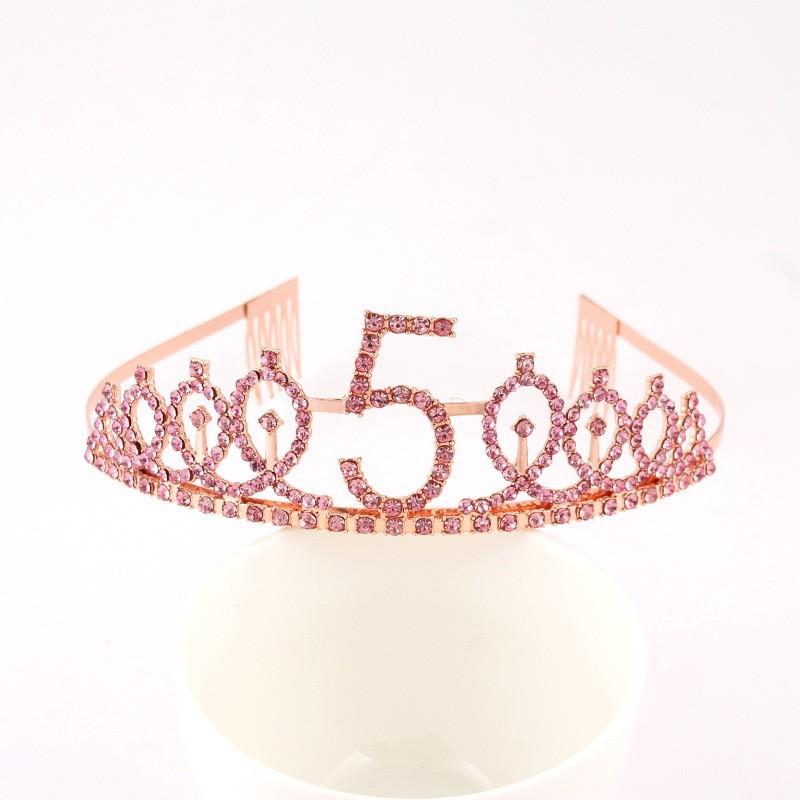 First Birthday Number Crown Water Diamond Headband  Ball Hair Accessory Anti Slip Cake  Decoration Alloy Hair Band