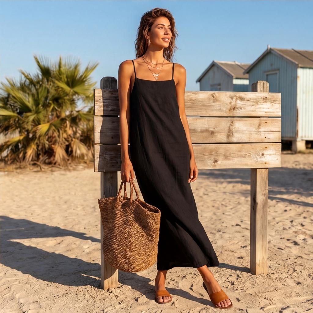Women’s Sleeveless Maxi Dress with Square Neck and Adjustable Spaghetti Straps Casual Loose Fit Long Sundress for Summer