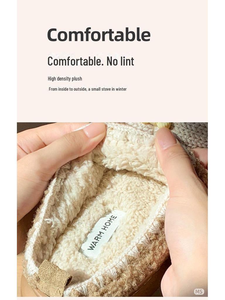 Damen-Hausschuhe aus Baumwolle mit Plüschbärenmotiv – dick, warm, Winterschuhe für drinnen und draußen