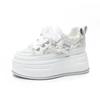 Spring and summer new versatile thick-soled inner height-increasing mesh breathable sequins mesh shoes casual muffin shoes