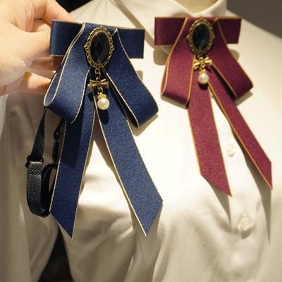 Women Bow Tie Shiny Rhinestone Pre-Tie Collar Tie Adjustable Neck Size Handmade Ribbon Shirts Uniforms Accessories