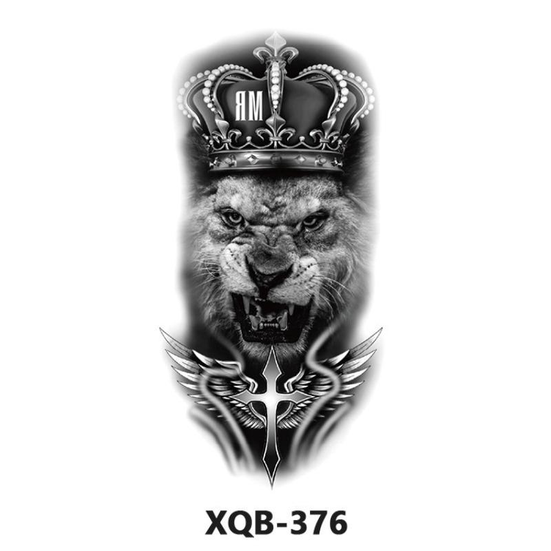 Tattoo Sticker Small Full Arm Animal Tiger Wolf Flower Arm Half Arm Waterproof Lasting Black and White Transfer Sticker