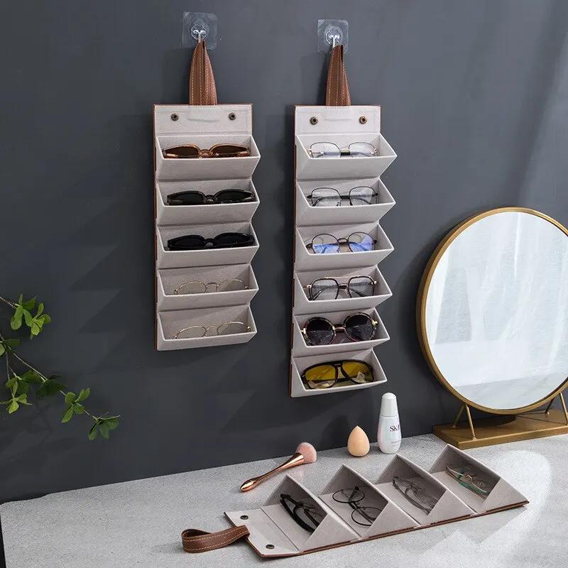 3/4/5/6 Slot Eyeglasses Storage Box, Foldable Portable Travel Case, Sunglasses Solid Color 1pc
