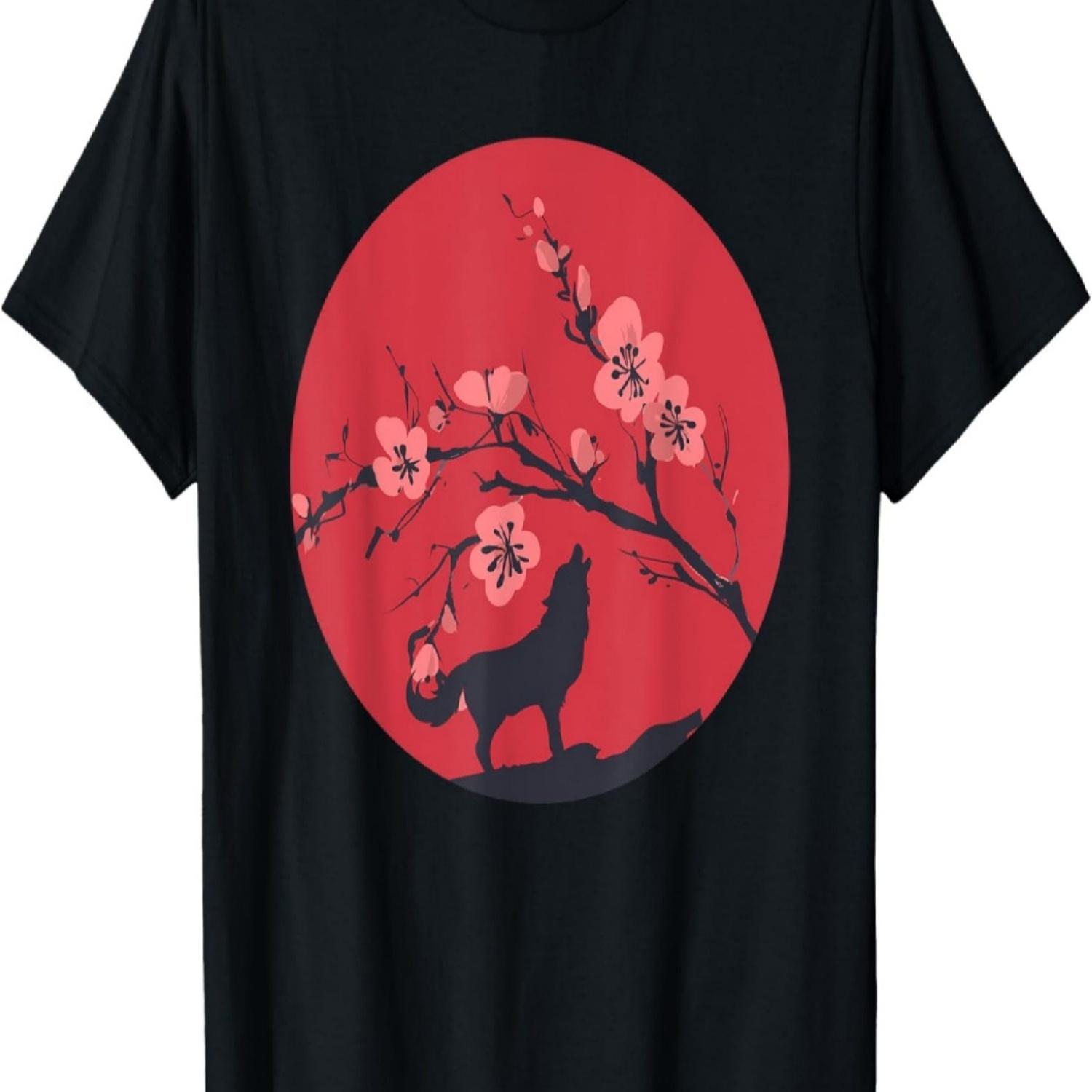 

Sakura Wildlife Forest Predator Animal Cherry Blossom Wolf T-Shirt S