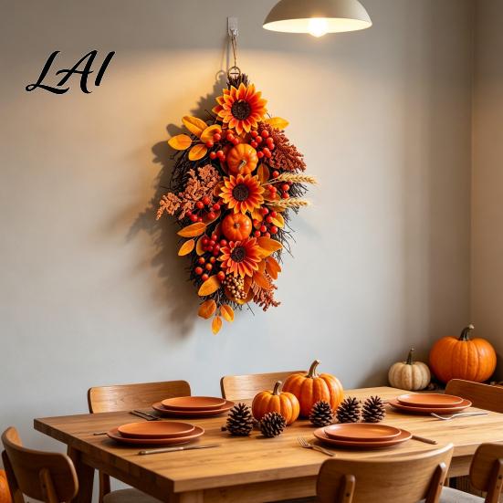 Indoor Outdoor Fall Decorations Sunflower Swags Wreath Maple Leaves And Berries Hanging Decor Artificial Elegant Home Accents Autumn Seasonal
