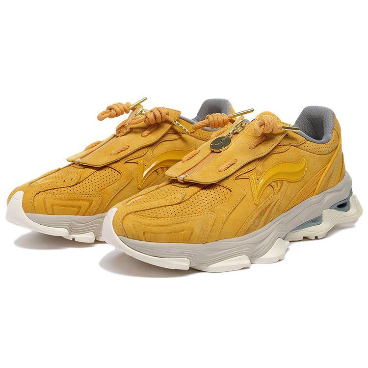 Li Ning Zheng Rong Leather Shock Absorbing Non-Slip Wear-Resistant Lightweight Low-Top Sports Casual Shoes Men sneakers Yellow ALJS015-1
