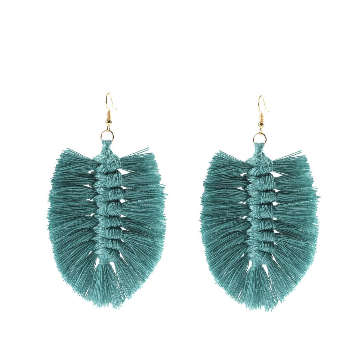 

A Pair 10x6cm Bohemian Tree Leaf Tassel Earrings Colorful Handwoven Charm Earrings For DIY Women s Party Gift Jewelry Making зелёный
