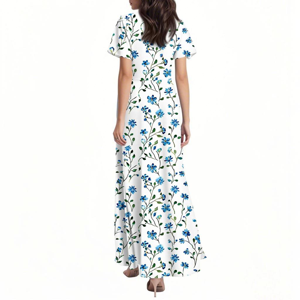 Women's Summer Casual Fashion Print Dresses V-Neck Short Sleeve Dresses