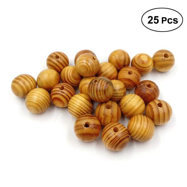 25pcs 25mm Round Spacer Beads Loose Wood Stripe Beads for Beading Crafts