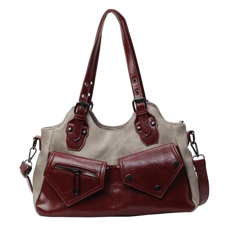 Large capacity shoulder bag, new crossbody bag, spliced women's bag, simple soft leather
