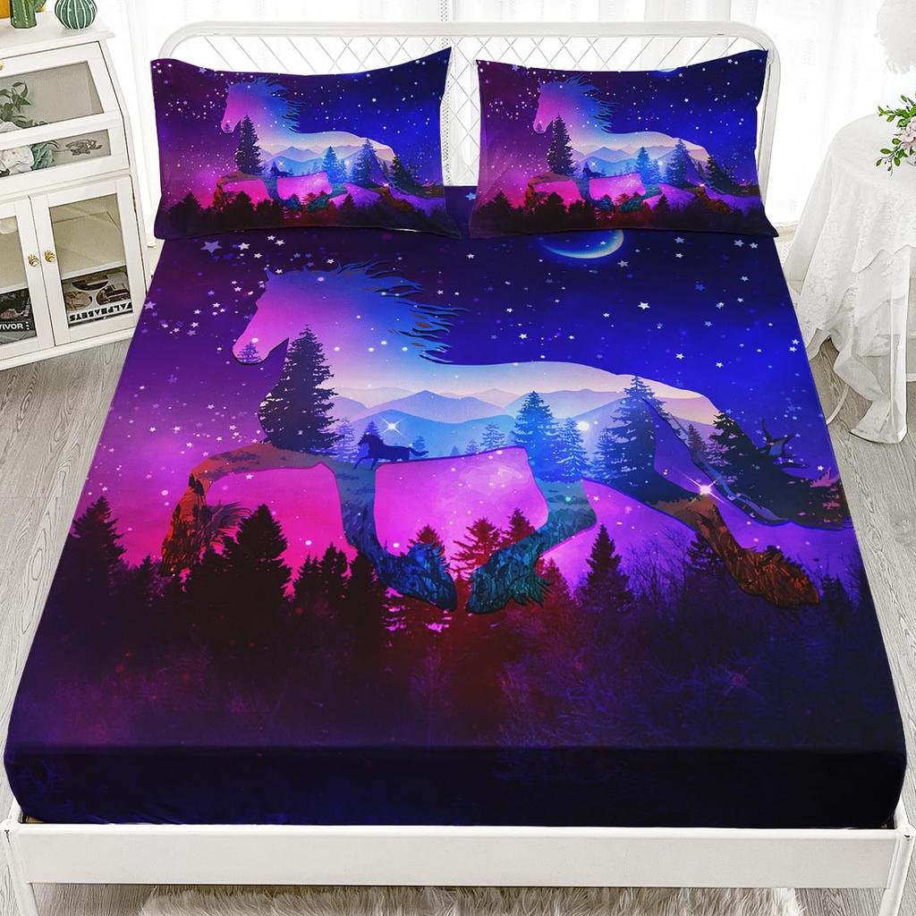 Cartoon Universe Pattern Bed Hat Three-Piece Digital Printing Bedding Bed Hat Three-Piece Set Children Adult