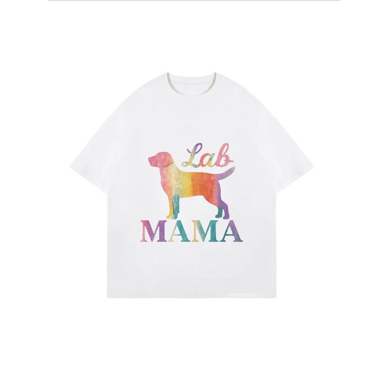 White Oversized T Shirt With Rainbow Lab Dog And Lab Mama Print For Casual Wear