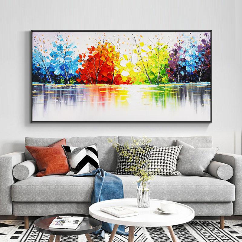 Quadro Astratto Oversize 100x200 Cm Con Cornice – Jianghu Art, Pittura A Olio Su Tela, Colori Vivaci, Pronto Da Appendere, Per Soggiorno E Ufficio