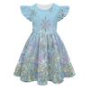 Europäisches und Amerikanisches Feifei-Ärmel Prinzessinnenkleid Farbe Peripherie 3D Digitaldruck Kinder-Milchseidekleid