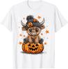 Cute Highland Cow Pumpkin Halloween Graphic Tee Soft Cotton Crewneck TShirt