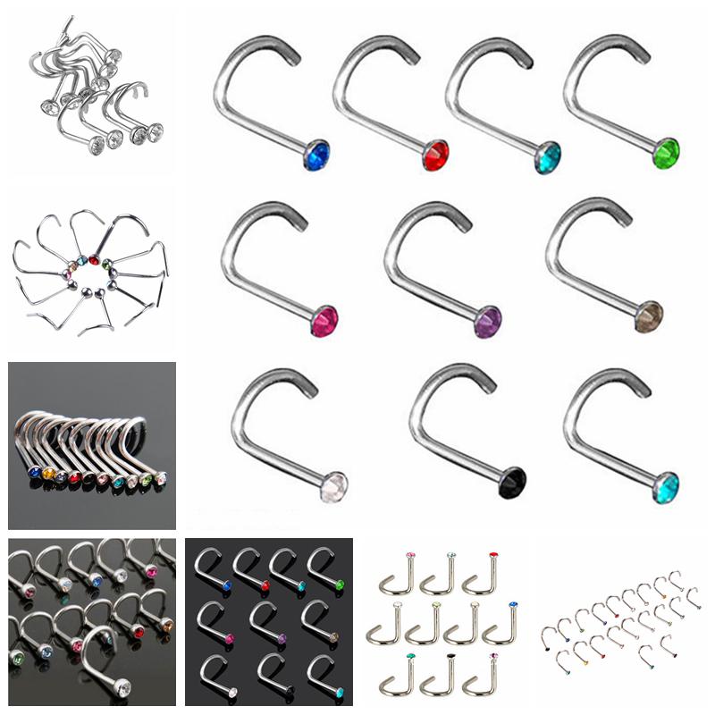 10 bucăți din oțel inoxidabil piercing pentru corp bijuterii nas os gem stud șurub inel