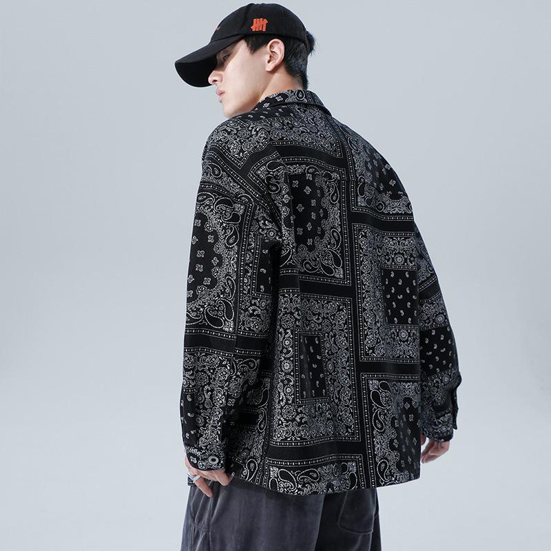 Men's Fashion Trend Street Printed Loose Denim Jacket Men's Trend Large Cashew Flower Casual Jacket