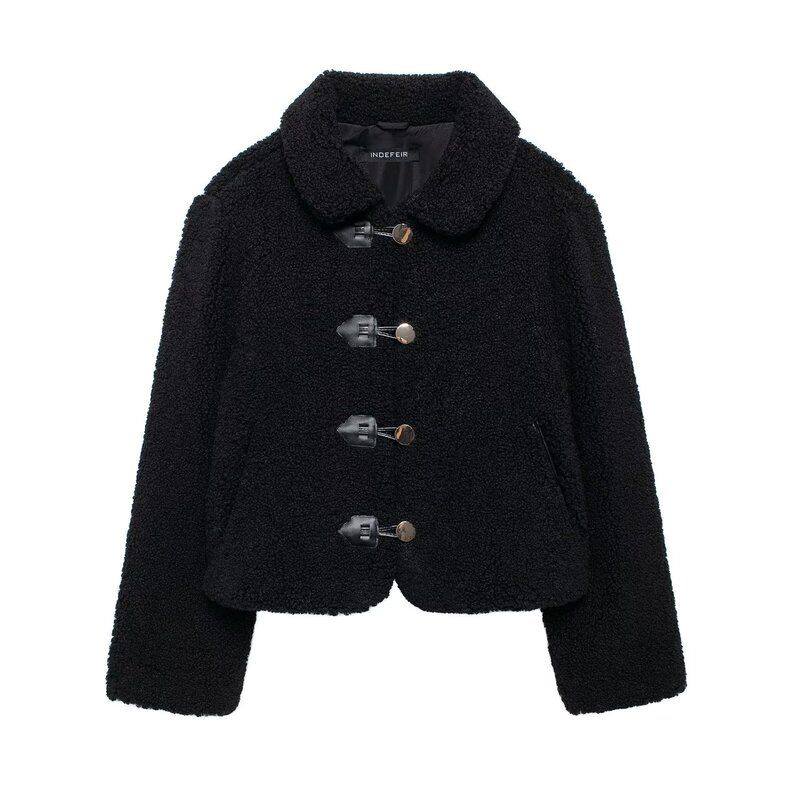 Fashion Style 2024 Fall and Winter New Women's Clothing Easiest for Match Fleece Lapel Long Sleeves Short Coat Outwear 8372250