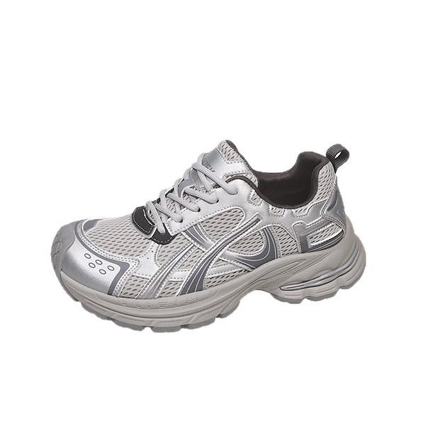 Leather platform dad shoes women's shoes 2025 autumn new mesh casual shoes women's lightweight sports running shoes