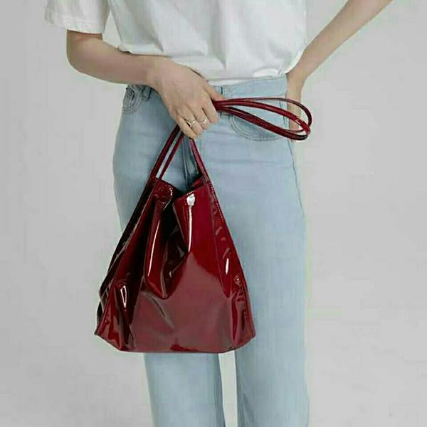 WTEMPO Solid Color Luxury Patent Leather Tote Bags Female Large Capacity Shoulder Bag Advanced Lady Top-handle Bag Shopping Bag Undearm Bag