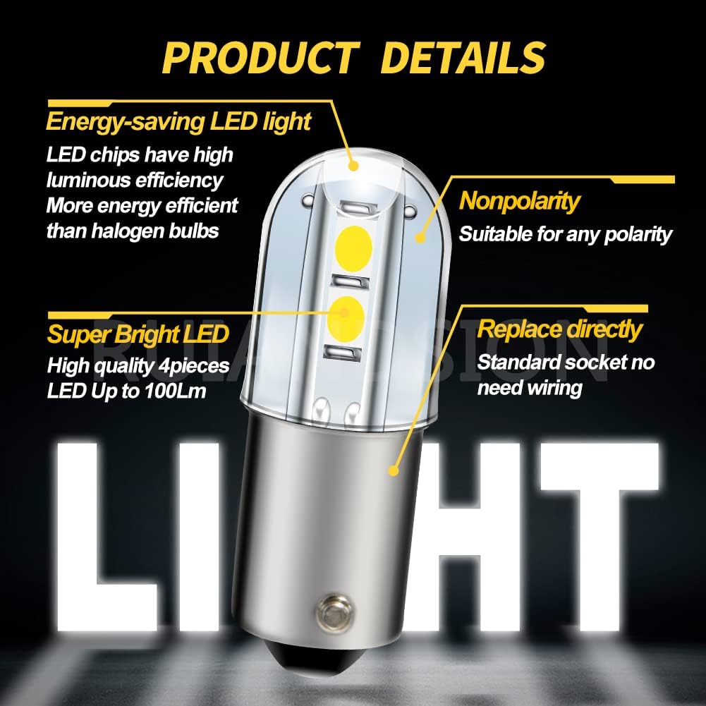 BA9S LED Bulb 120V AC/DC, Industrial Indicator Light for Control Panel, Switchgear Status, Machine Tool Signal, Pack of 20 Cool White