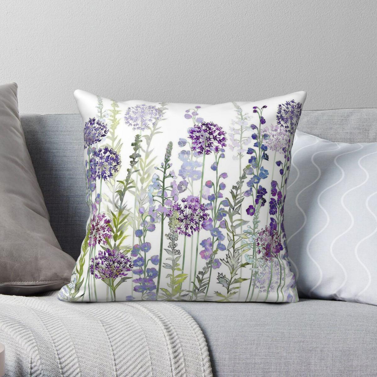 Green Harvest Unisex Purple Flower Meadow Gentianoides Square Pillowcase Polyester Linen Velvet Pattern Zip Decor Throw Pillow Case Home Cover 45X45