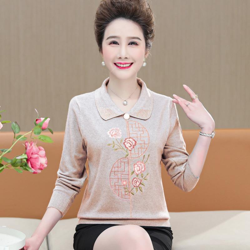 Mom spring long-sleeved shirt middle old woman grandma spring and autumn women's shirt old woman clothes