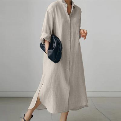 Womens Casual Turn Down Collar Long Sleeve Loose Shirt Dress