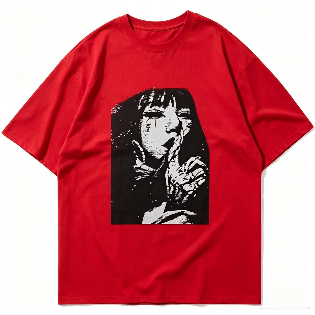 Grunge Anime Girl Print T Shirt Unisex Unisex Pure Cotton Short Sleeve Harajuku Streetwear Loose Dark Aesthetic Gothic Summer Tee