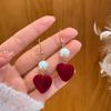 2024 D Retro Wine Red Velvet Rose Pearl Earrings: Hong Kong Style, Autumn/Winter Trend